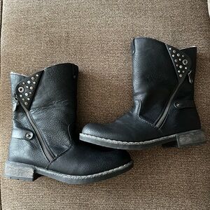 Rieker Black Combat Boots with Silver Studs